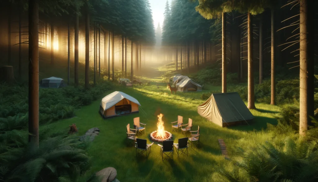 Camping en medio de un bosque frondoso